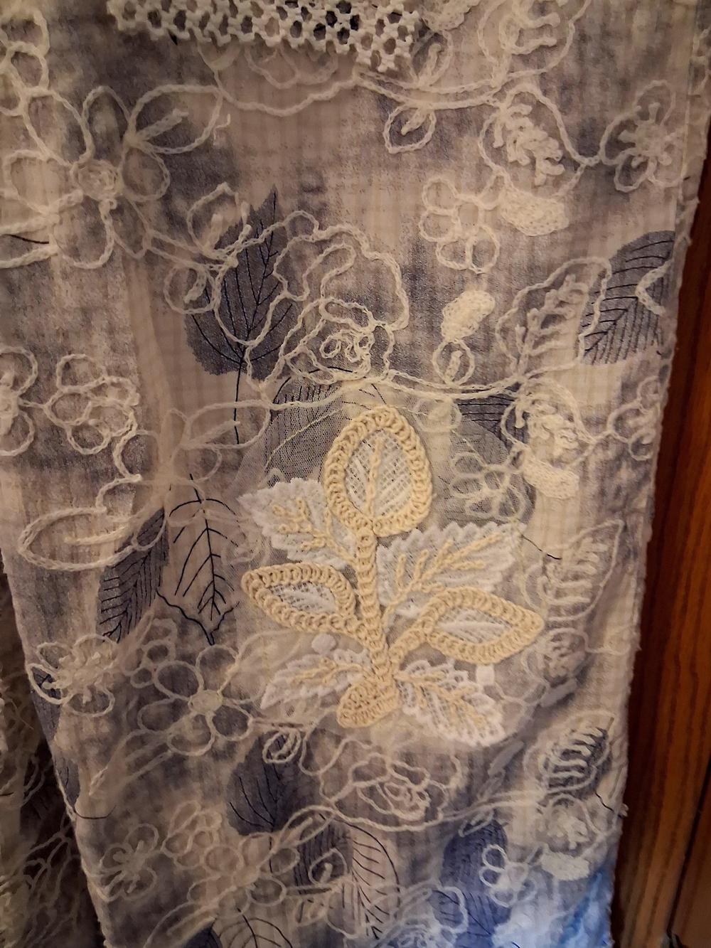 POL Blue and White Embroidered Wide-Leg Patchwork Overalls Sz S - Picture 6 of 16